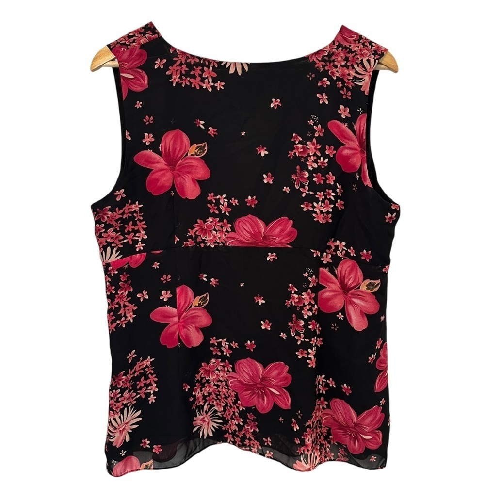 Women's XL Black Pink Floral Whimsy Goth Fantasy Fairy Sleeveless Casual Blouse - Picture 3 of 5